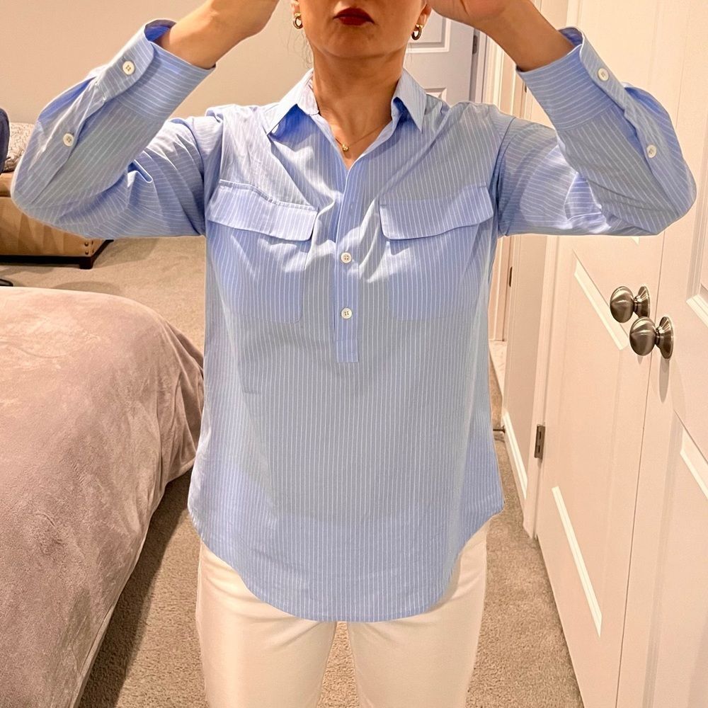 Gerard Darel Cara Poplin Shirt Blue Casual Button Down Shirt